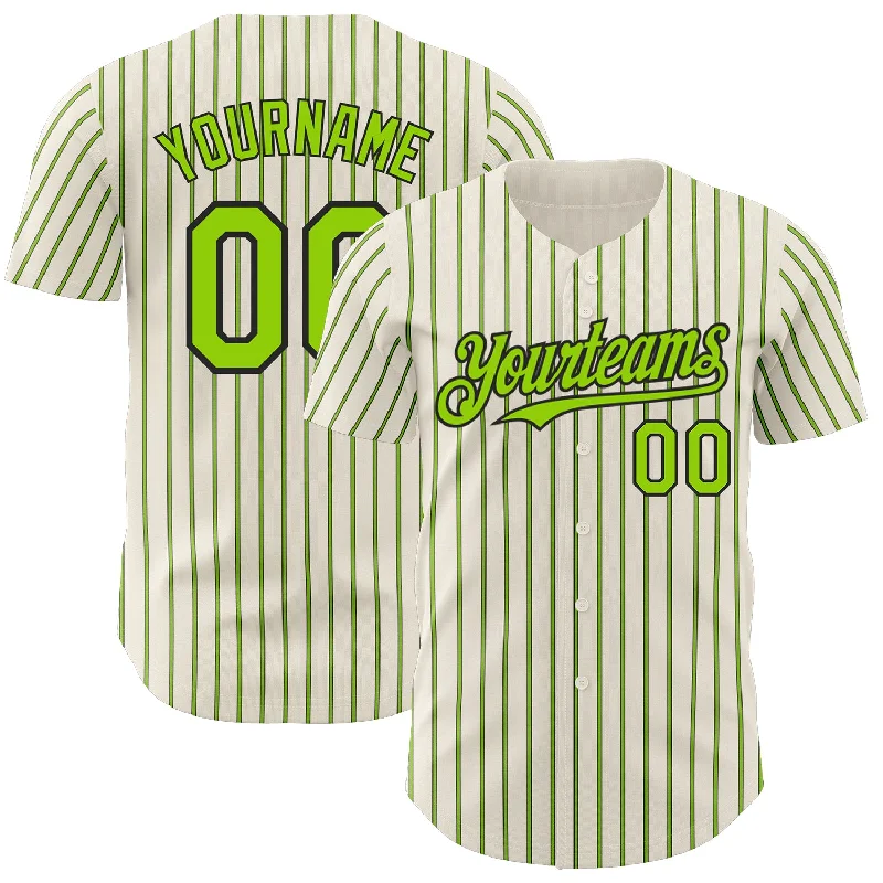 Baseball Jersey for Maximum Comfort in Hot Weather-Custom Cream (Black Neon Green Pinstripe) Neon Green-Black Authentic Baseball Jersey