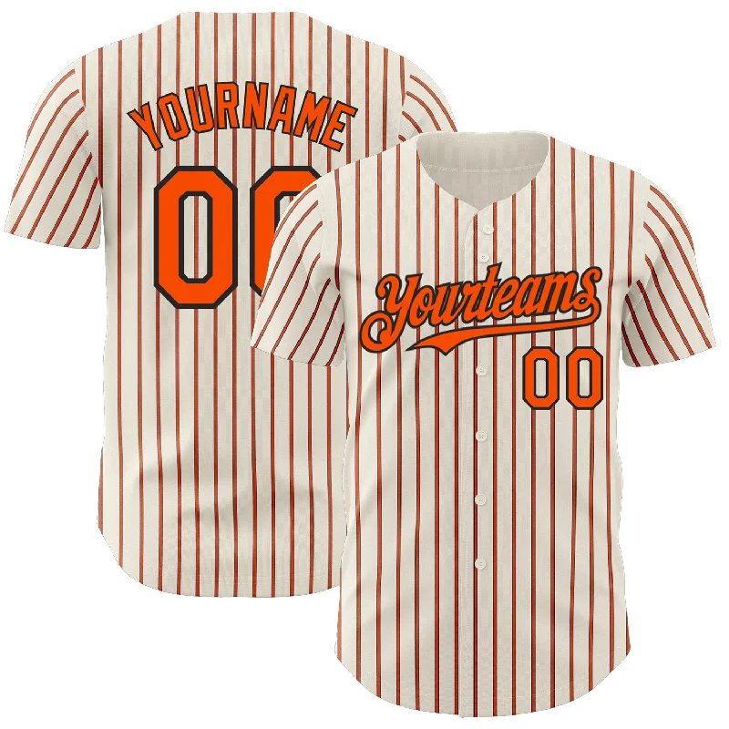 Baseball Jersey for Comfortable Wear Throughout the Day-Custom Cream (Black Orange Pinstripe) Orange-Black Authentic Baseball Jersey