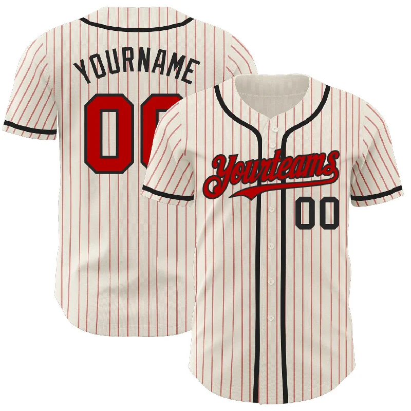 Baseball Jersey for Enhanced Speed and Agility-Custom Cream Red Pinstripe Black Authentic Baseball Jersey