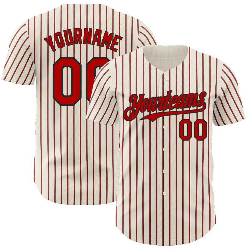 Baseball Jersey for Optimal Agility and Comfort-Custom Cream (Black White Pinstripe) Red-Black Authentic Baseball Jersey