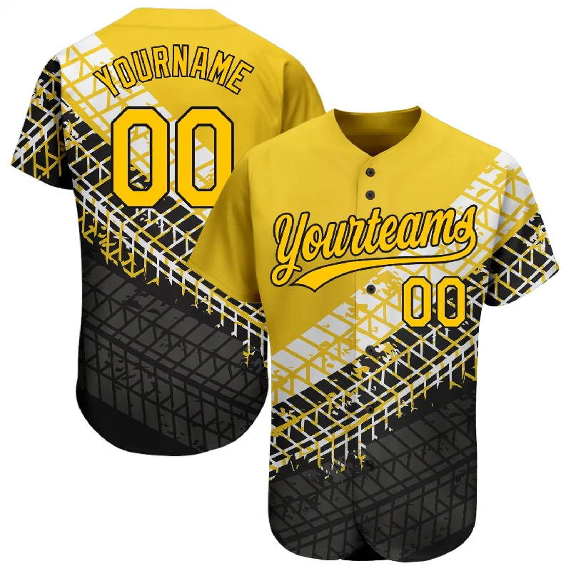 Baseball Jersey for Great Swing Freedom and Movement-Custom Gold Gold-Black 3D Pattern Design Authentic Baseball Jersey