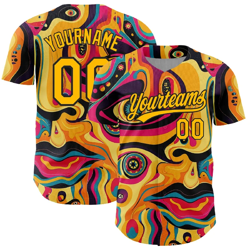 Baseball Jersey for Comfortable and Stylish Look-Custom Gold Black 3D Pattern Design Abstract Painting Authentic Baseball Jersey