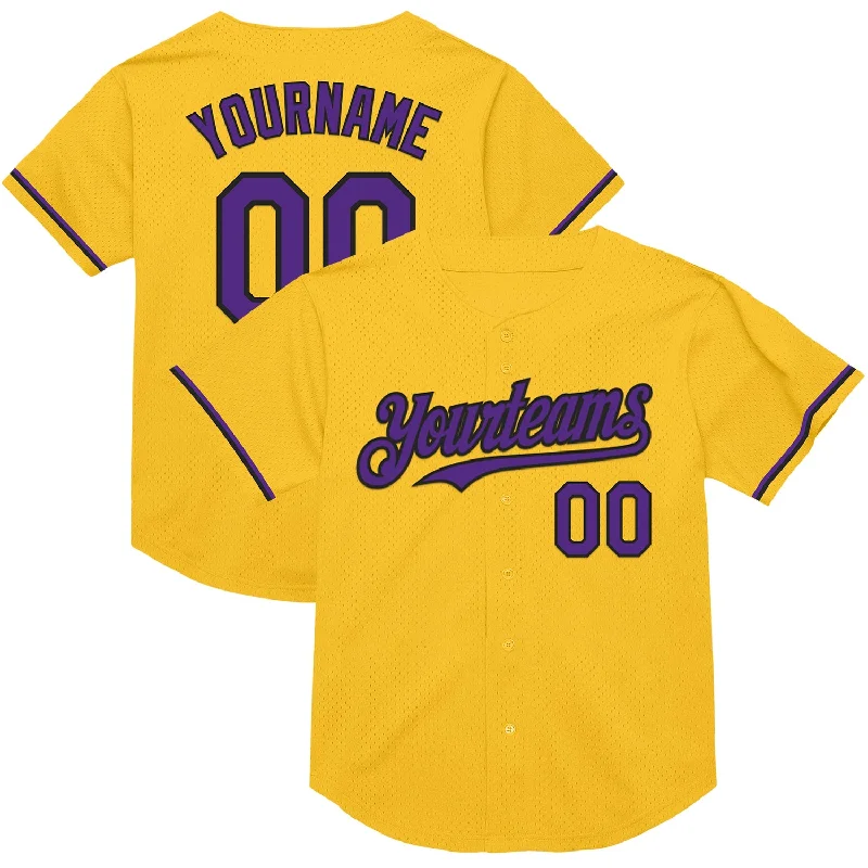 Baseball Jersey for Stylish Design and Maximum Comfort-Custom Gold Purple-Black Mesh Authentic Throwback Baseball Jersey