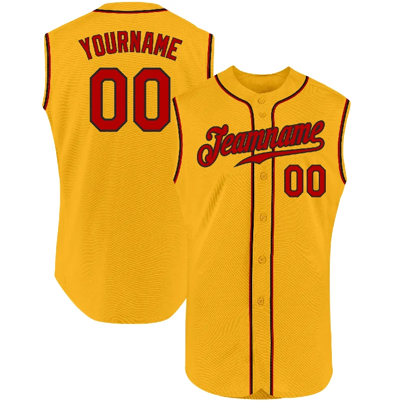 Baseball Jersey for Custom Team Designs-Custom Gold Red-Black Authentic Sleeveless Baseball Jersey