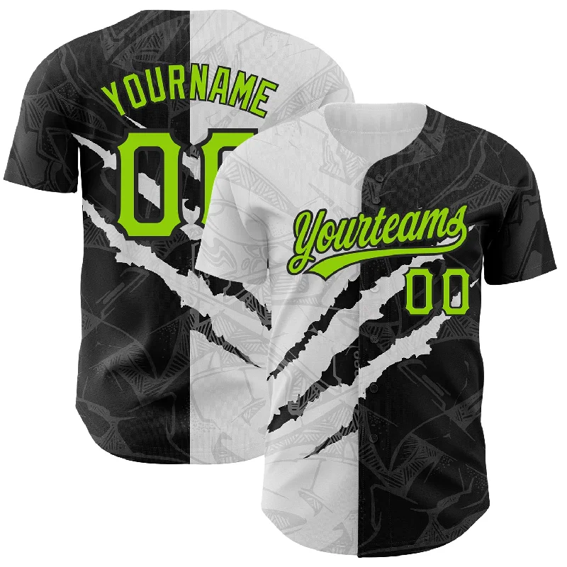 Baseball Jersey with Moisture Control-Custom Graffiti Pattern Neon Green-Black 3D Scratch Authentic Baseball Jersey