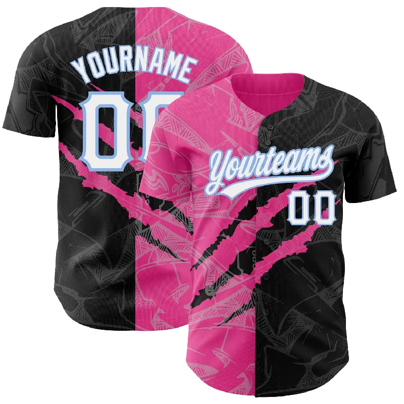 Baseball Jersey for Maximum Swing Freedom-Custom Graffiti Pattern Black Pink-Light Blue 3D Scratch Authentic Baseball Jersey