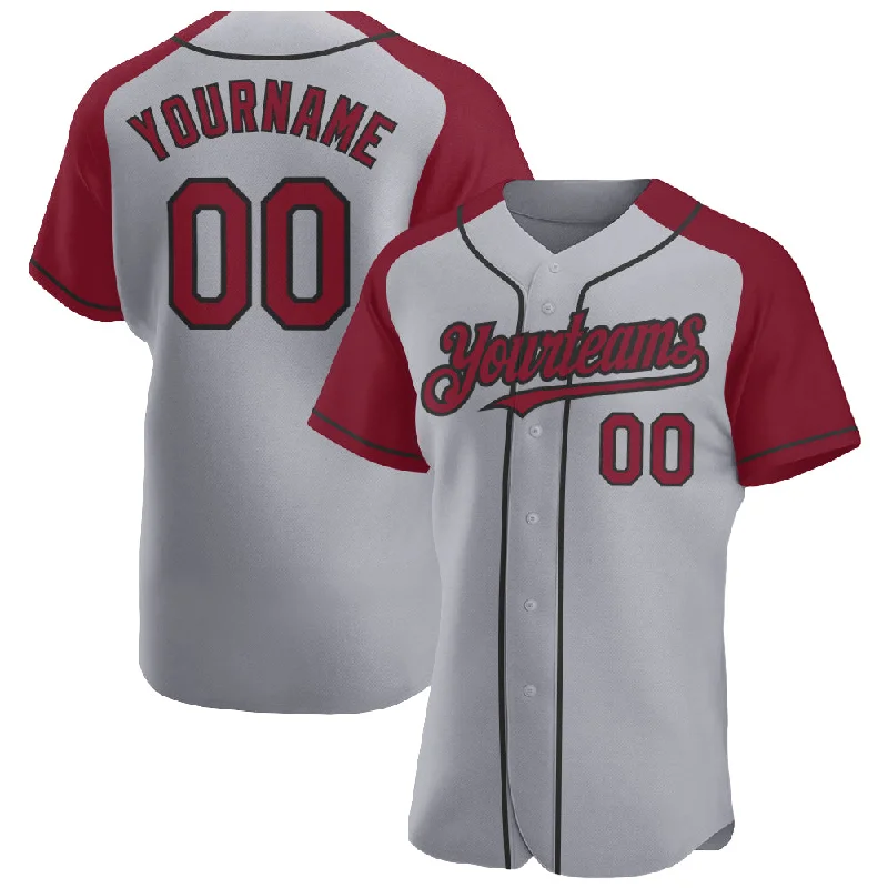 Baseball Jersey for Easy Fit and Quick Movement-Custom Gray Crimson-Black Authentic Raglan Sleeves Baseball Jersey