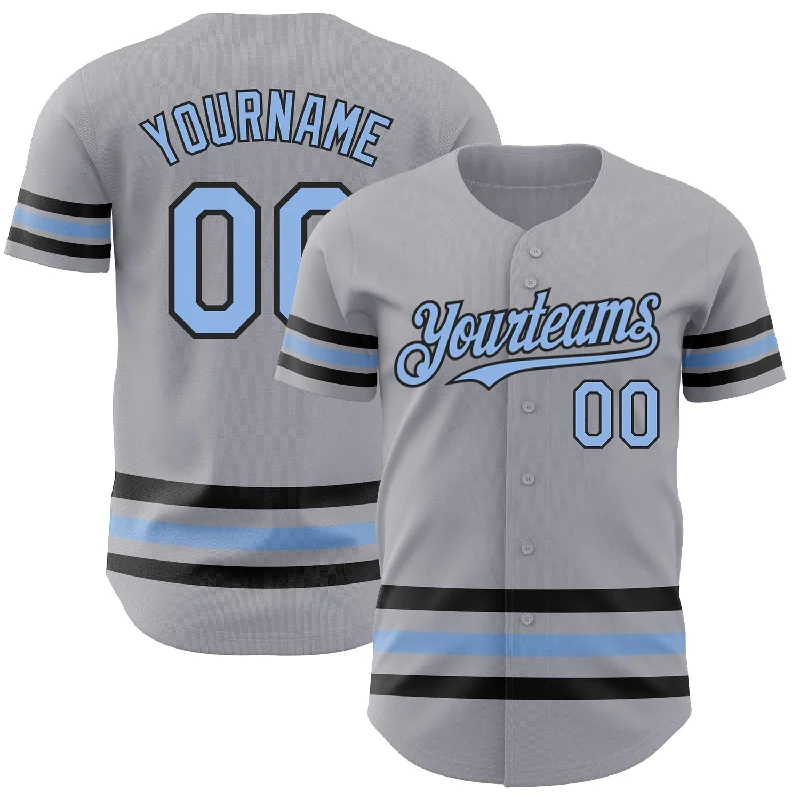 Baseball Jersey for Pro-Style Look and Feel-Custom Gray Light Blue-Black Line Authentic Baseball Jersey