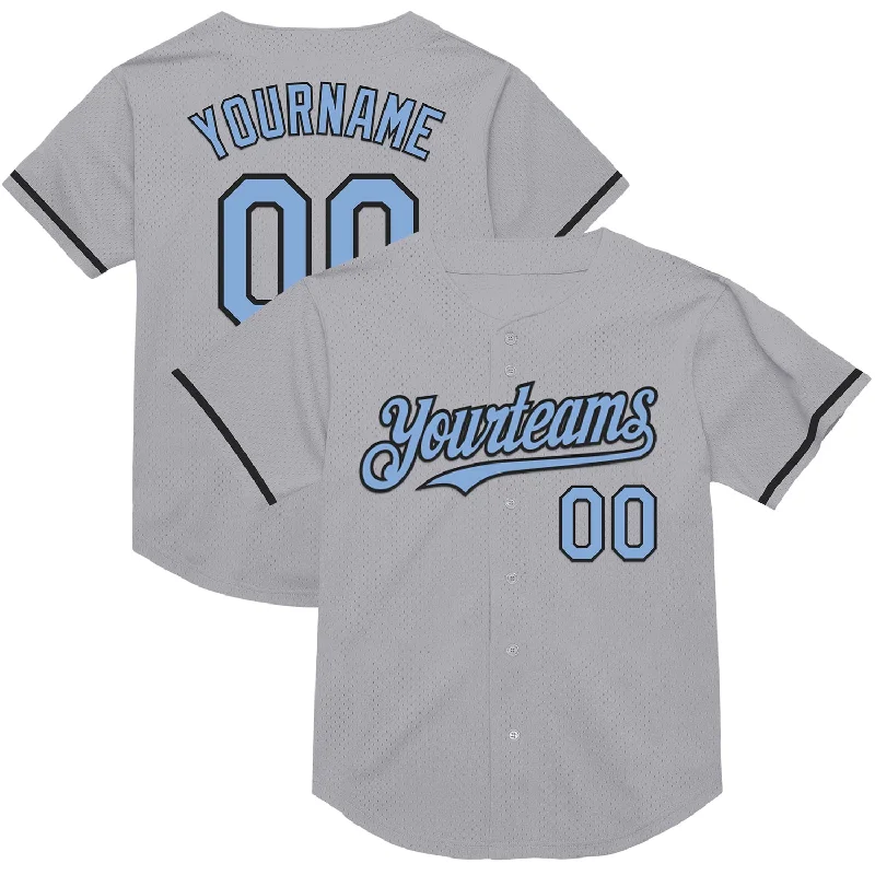 Baseball Jersey for Training and Matches-Custom Gray Light Blue-Black Mesh Authentic Throwback Baseball Jersey