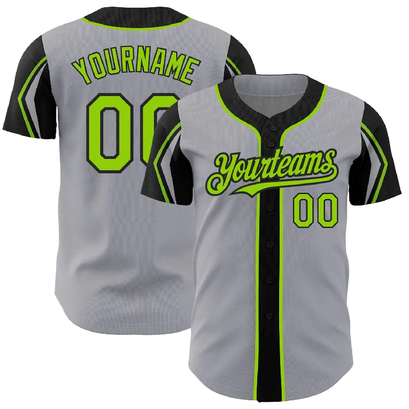 Baseball Jersey for Consistent Performance in All Conditions-Custom Gray Neon Green-Black 3 Colors Arm Shapes Authentic Baseball Jersey