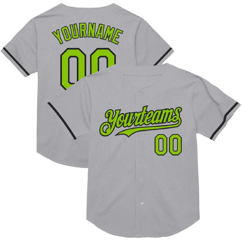 Baseball Jersey for All Seasons-Custom Gray Neon Green-Black Mesh Authentic Throwback Baseball Jersey