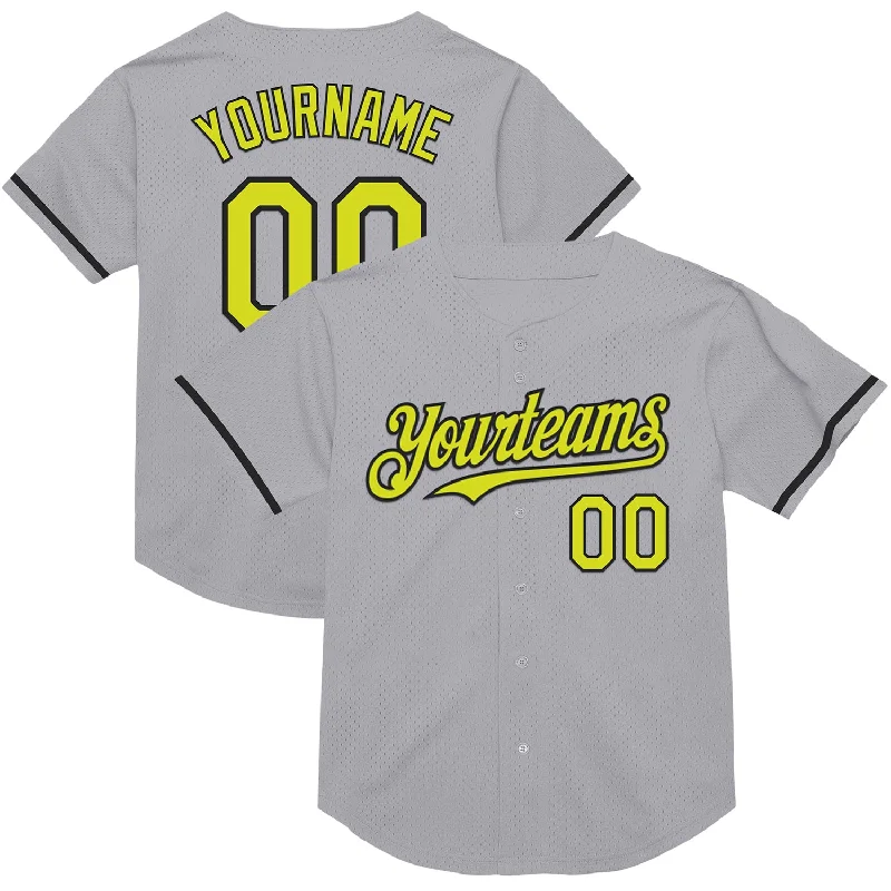 Baseball Jersey for Cool and Comfortable Play-Custom Gray Neon Yellow-Black Mesh Authentic Throwback Baseball Jersey