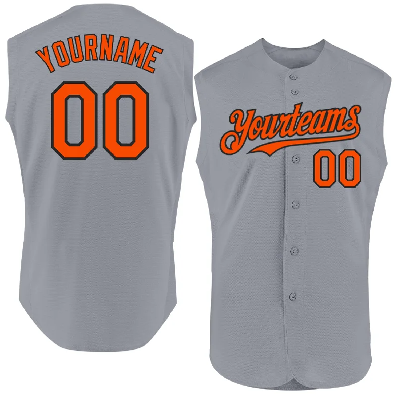 Baseball Jersey for All Ages and Sizes-Custom Gray Orange-Black Authentic Sleeveless Baseball Jersey