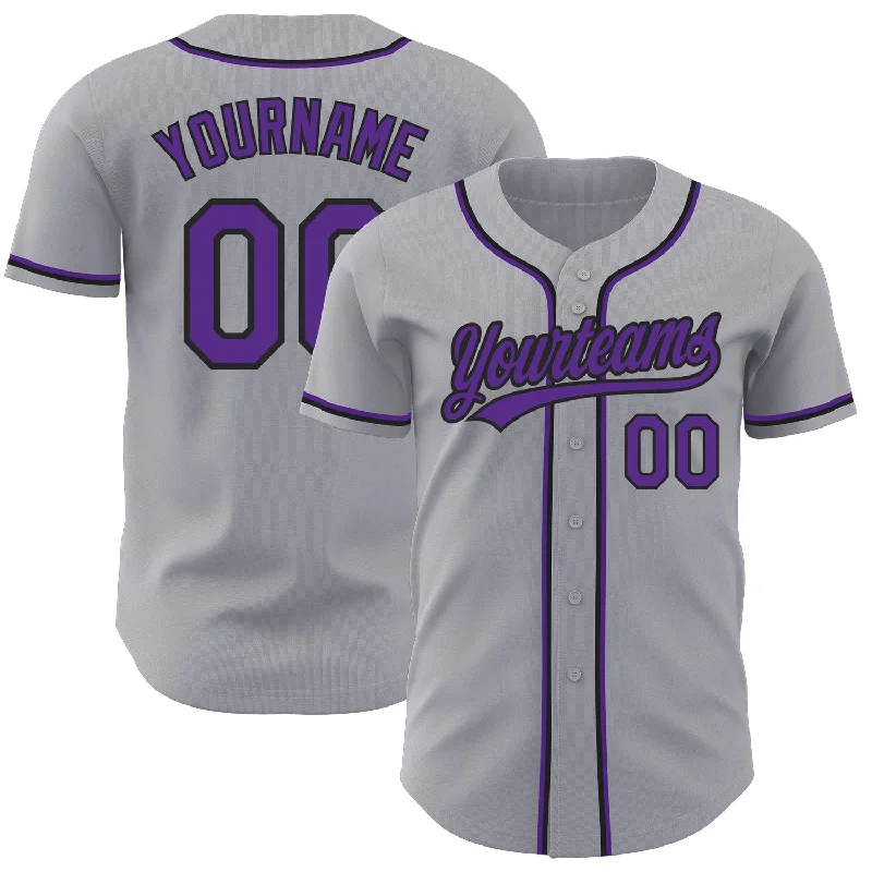 Baseball Jersey for Warm Weather and Summer Play-Custom Gray Purple-Black Authentic Baseball Jersey