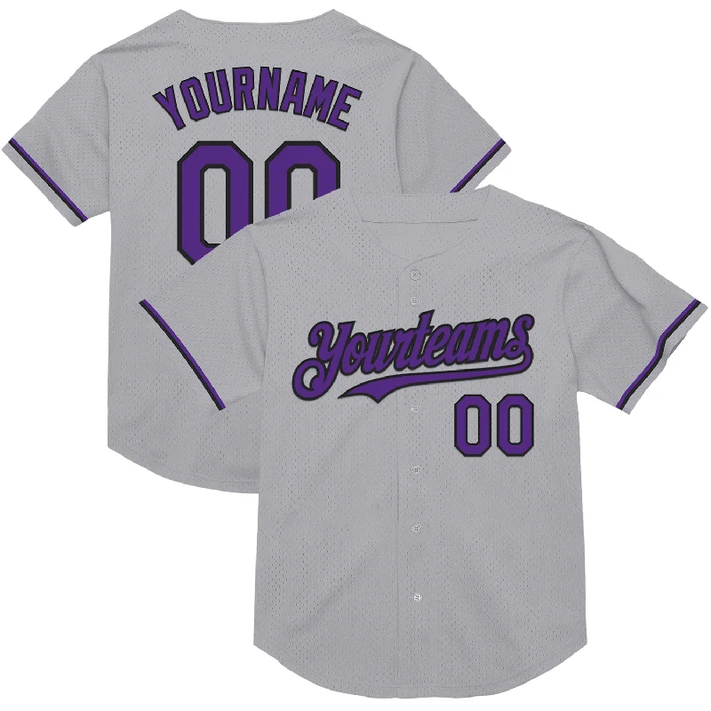 Baseball Jersey for Improved Movement and Performance-Custom Gray Purple-Black Mesh Authentic Throwback Baseball Jersey