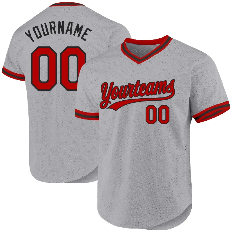 Baseball Jersey for Maximum Breathability-Custom Gray Red-Black Authentic Throwback Baseball Jersey