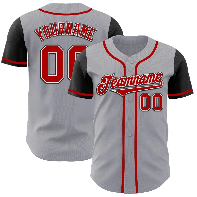 Baseball Jersey for Optimal Agility and Comfort-Custom Gray Red-Black Authentic Two Tone Baseball Jersey