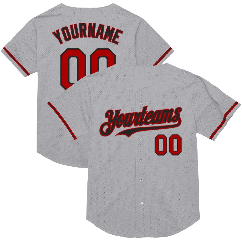 Baseball Jersey for Warm-Weather Play and Cool Comfort-Custom Gray Red-Black Mesh Authentic Throwback Baseball Jersey