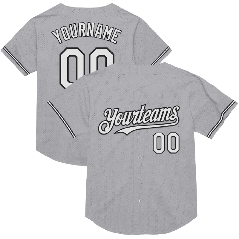 Baseball Jersey for Comfortable Design and Excellent Mobility-Custom Gray White-Black Mesh Authentic Throwback Baseball Jersey