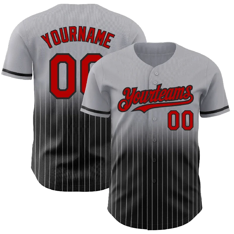 Baseball Jersey for Custom Team Branding-Custom Gray Pinstripe Red-Black Authentic Fade Fashion Baseball Jersey