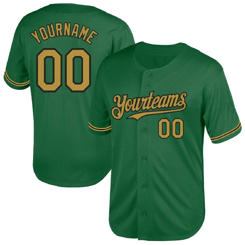 Baseball Jersey for Enhanced Speed and Agility-Custom Kelly Green Old Gold-Black Mesh Authentic Throwback Baseball Jersey