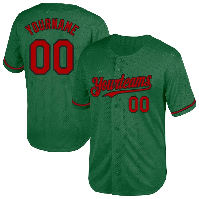 Baseball Jersey for Training and Play Comfort-Custom Kelly Green Red-Black Mesh Authentic Throwback Baseball Jersey