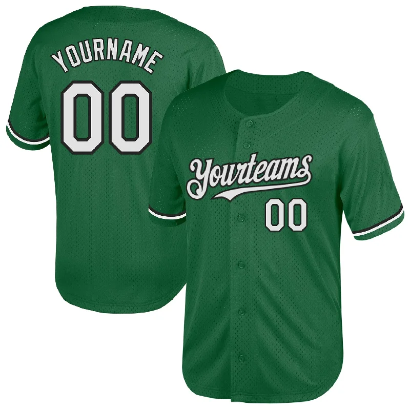 Baseball Jersey for Optimal Comfort in Tournaments-Custom Kelly Green White-Black Mesh Authentic Throwback Baseball Jersey