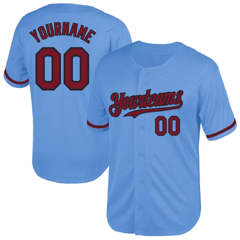 Baseball Jersey for Comfortable Swing and Batting Performance-Custom Light Blue Crimson-Black Mesh Authentic Throwback Baseball Jersey