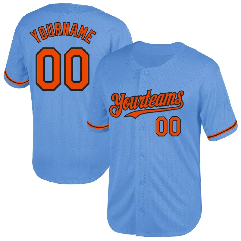 Baseball Jersey with Lightweight, Soft Fabric for Comfort-Custom Light Blue Orange-Black Mesh Authentic Throwback Baseball Jersey