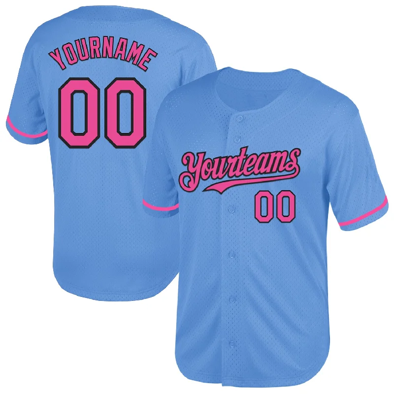 Baseball Jersey for Soft Feel and Flexible Play-Custom Light Blue Pink-Black Mesh Authentic Throwback Baseball Jersey