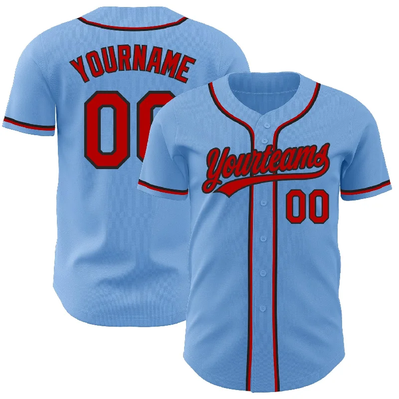 Baseball Jersey for Comfortable Design and Fit-Custom Light Blue Red-Black Authentic Baseball Jersey