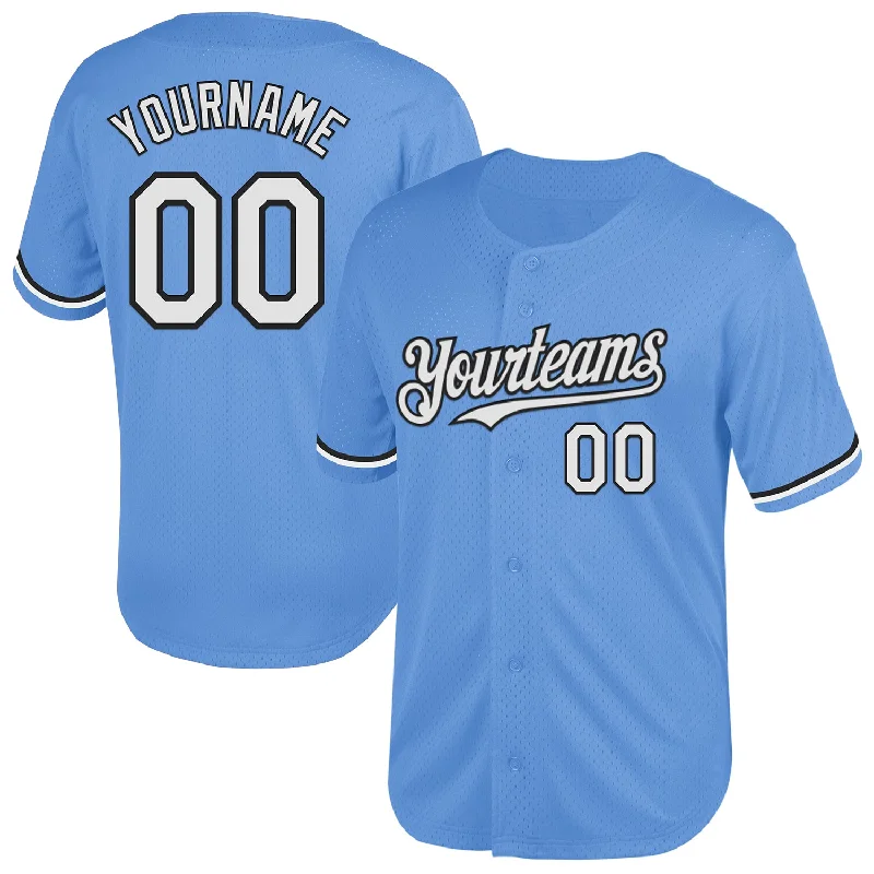 Baseball Jersey for Performance and Durability in Tough Conditions-Custom Light Blue White-Black Mesh Authentic Throwback Baseball Jersey