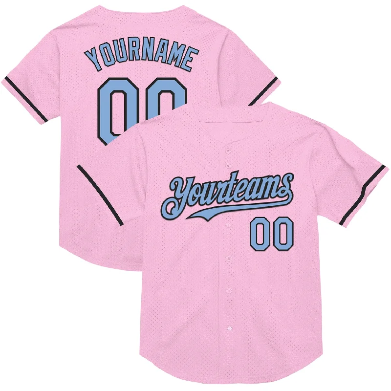 Baseball Jersey for Custom Team Designs-Custom Light Pink Light Blue-Black Mesh Authentic Throwback Baseball Jersey