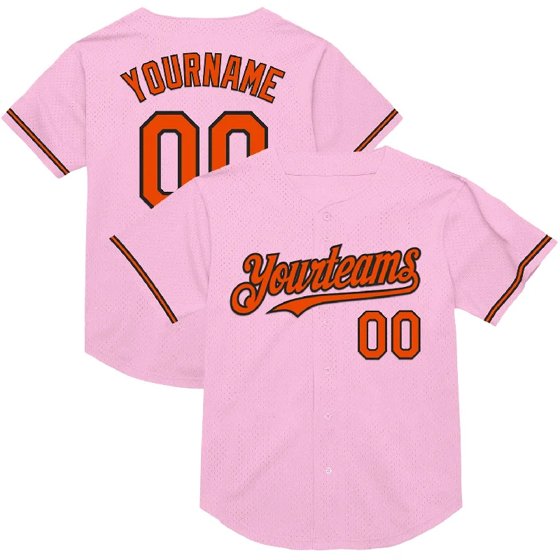 Baseball Jersey for Performance Enhancement-Custom Light Pink Orange-Black Mesh Authentic Throwback Baseball Jersey