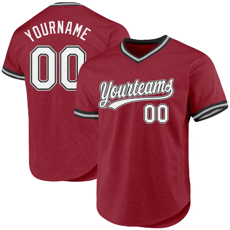 Baseball Jersey with Durable Outer Layer for Protection-Custom Maroon Black-Gray Authentic Throwback Baseball Jersey