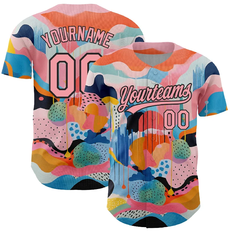 Baseball Jersey for All Ages and Sizes-Custom Medium Pink Black 3D Pattern Design Abstract Painting Authentic Baseball Jersey