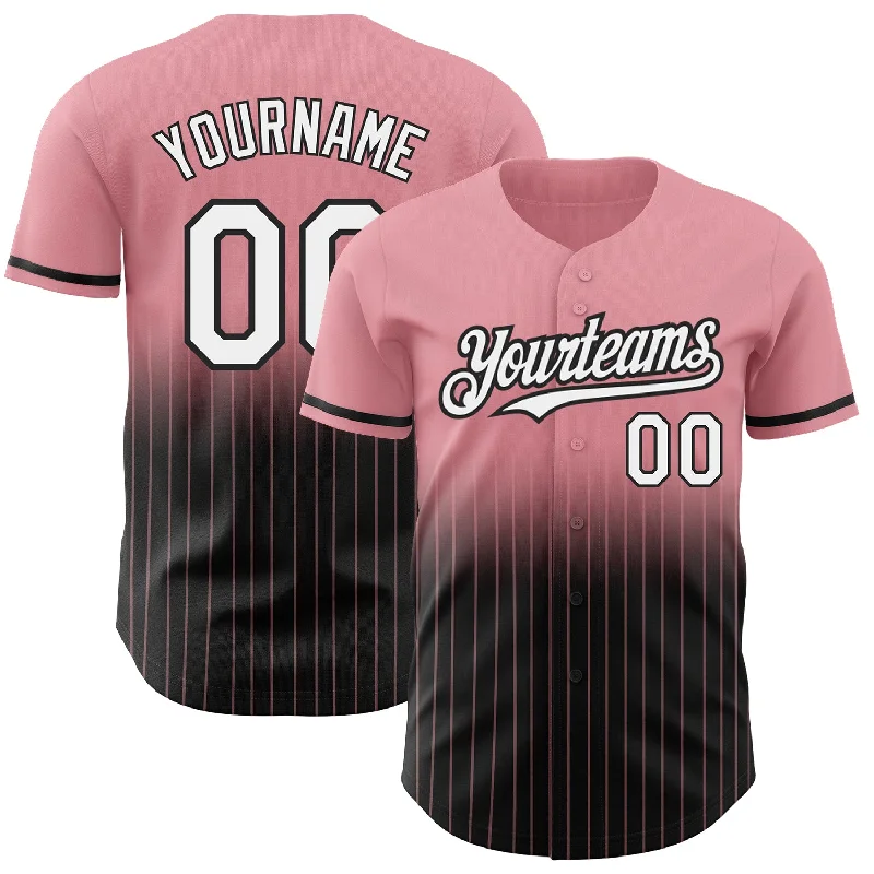 Baseball Jersey for Maximum Fit and Flexibility-Custom Medium Pink Pinstripe White-Black Authentic Fade Fashion Baseball Jersey