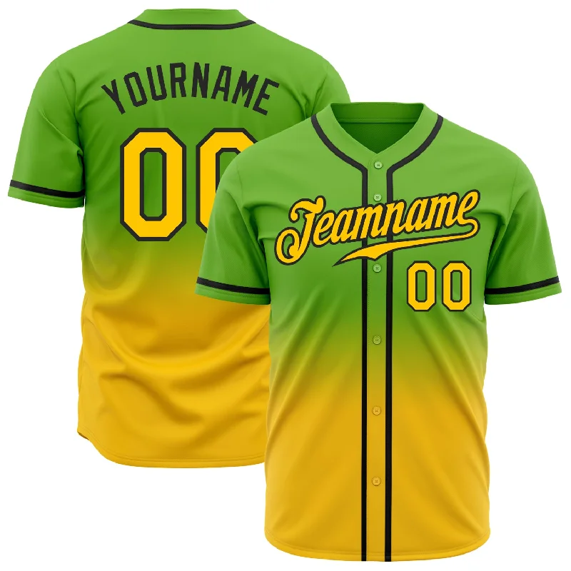 Baseball Jersey for Comfortable Swinging-Custom Neon Green Yellow-Black Authentic Fade Fashion Baseball Jersey