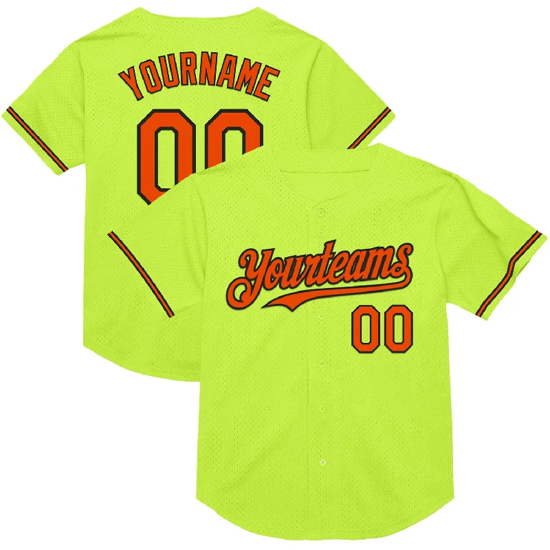 Baseball Jersey for Softball and Baseball Players-Custom Neon Green Orange-Black Mesh Authentic Throwback Baseball Jersey