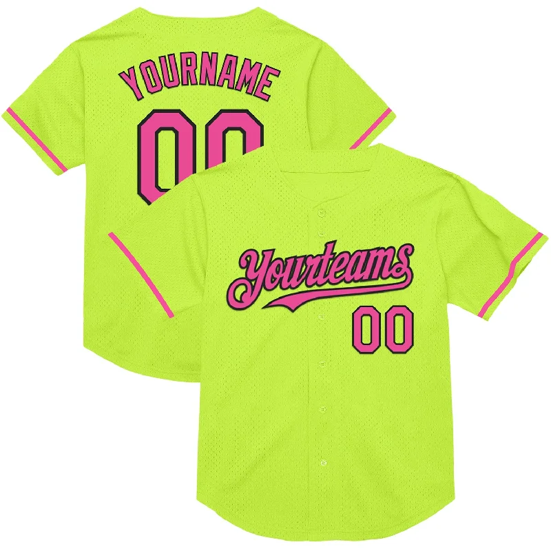 Baseball Jersey for All-Weather Play-Custom Neon Green Pink-Black Mesh Authentic Throwback Baseball Jersey