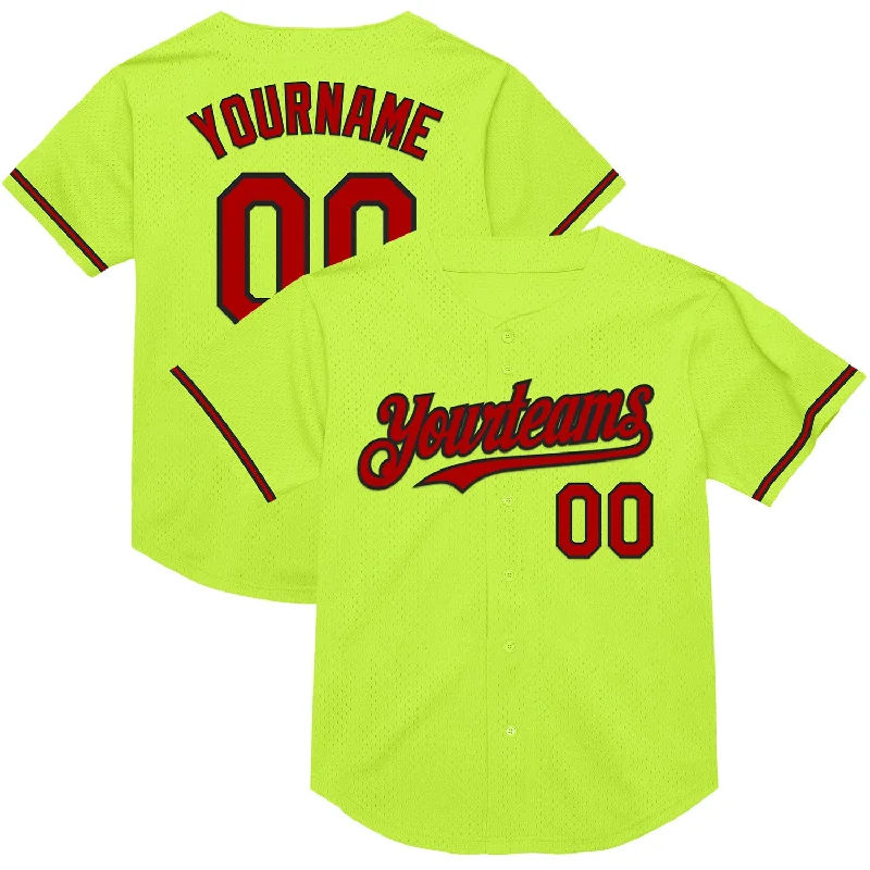 Baseball Jersey for Performance and Style-Custom Neon Green Red-Black Mesh Authentic Throwback Baseball Jersey