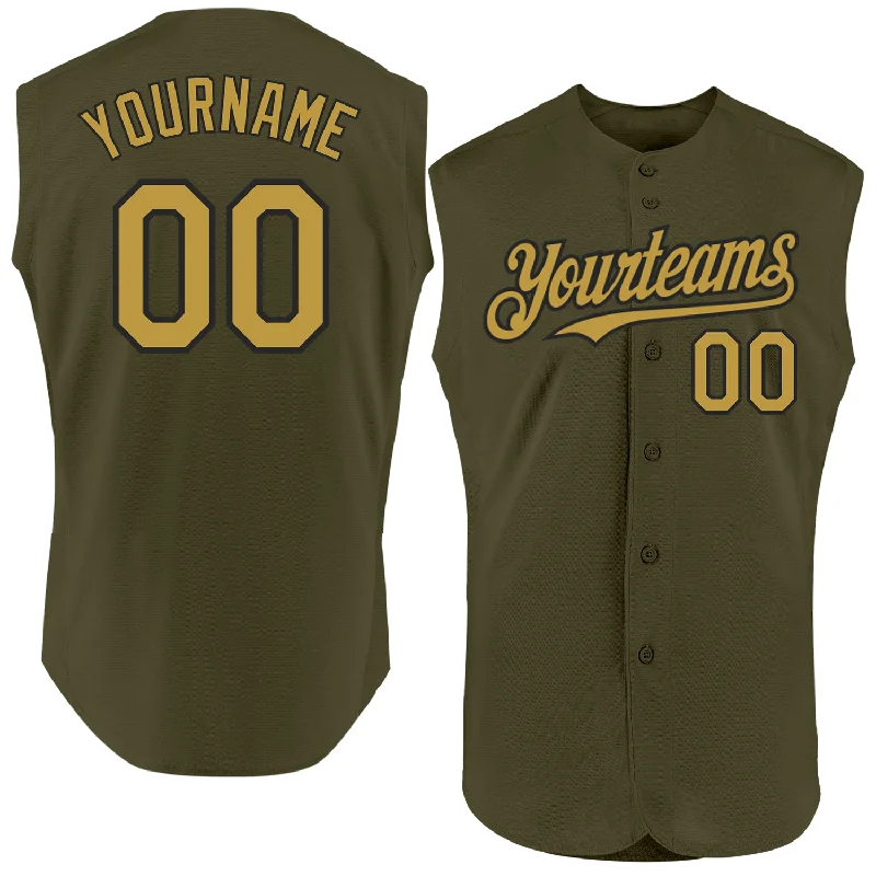 Baseball Jersey with Reinforced Seams for Durability-Custom Olive Old Gold-Black Authentic Sleeveless Salute To Service Baseball Jersey