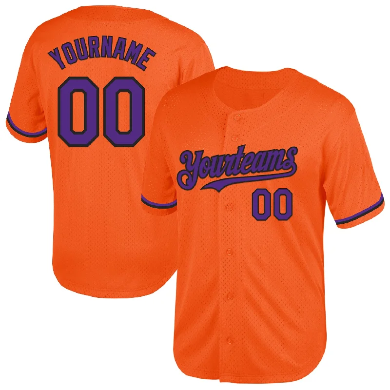 Baseball Jersey for Enhanced Comfort and Movement-Custom Orange Purple-Black Mesh Authentic Throwback Baseball Jersey