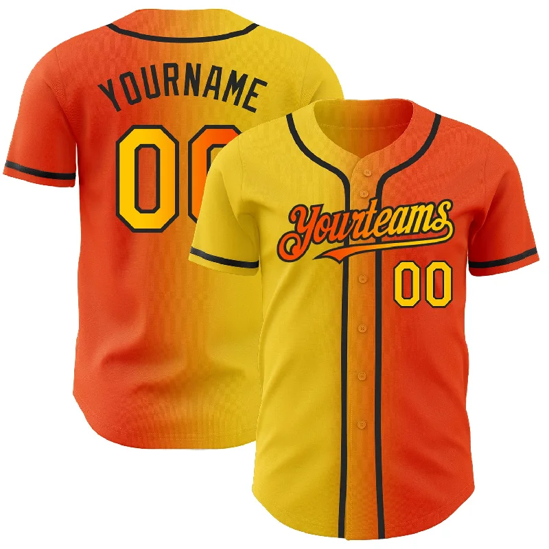 Baseball Jersey for Durable and Breathable Fabric-Custom Orange Yellow-Black Authentic Gradient Fashion Baseball Jersey