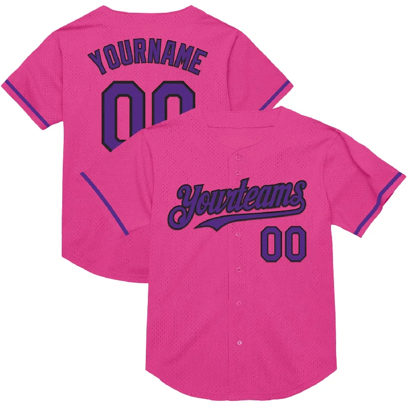 Baseball Jersey for Team Performance and Style-Custom Pink Purple-Black Mesh Authentic Throwback Baseball Jersey