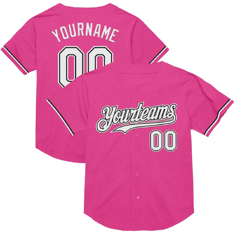 Baseball Jersey for High-Speed Performance-Custom Pink White-Black Mesh Authentic Throwback Baseball Jersey