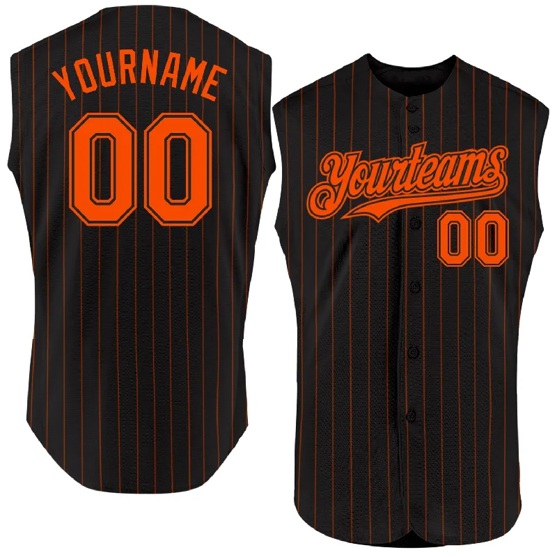 Baseball Jersey for Softball and Baseball Players-Custom Black Orange Pinstripe Orange Authentic Sleeveless Baseball Jersey