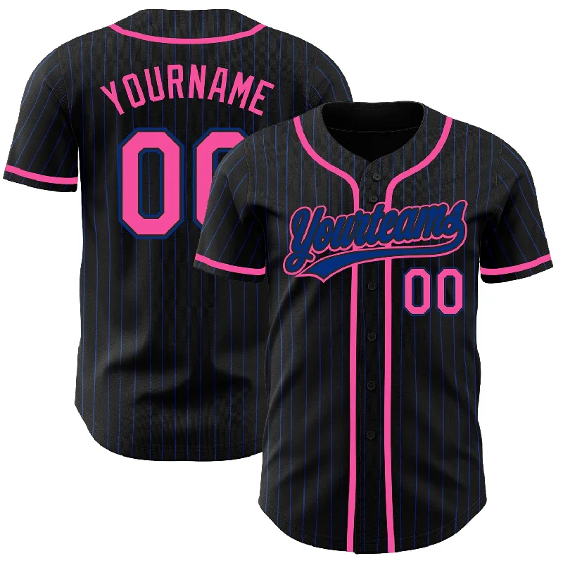 Baseball Jersey with Comfortable Fit for All Positions-Custom Black Royal Pinstripe Pink Authentic Baseball Jersey