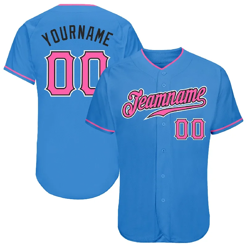 Baseball Jersey for Optimal Comfort in Tournaments-Custom Powder Blue Pink-Black Authentic Baseball Jersey