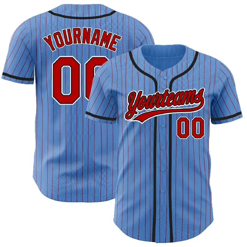 Baseball Jersey for Team Performance and Style-Custom Powder Blue Red Pinstripe Red-Black Authentic Baseball Jersey